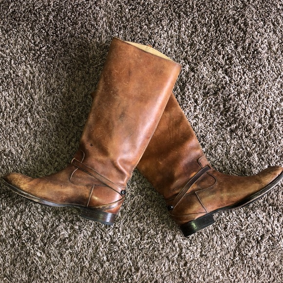 Frye Lindsay Plate Tall Boots: Cognac Brown Distressed, Size 8.5. - Picture 12 of 16